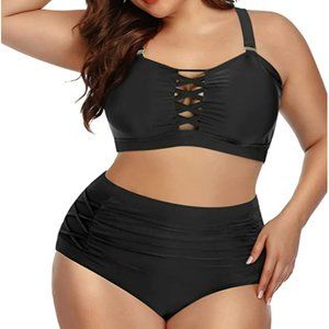 Daci Women Plus Size Bikini High Waisted Swimsuit Ruched Lace Up